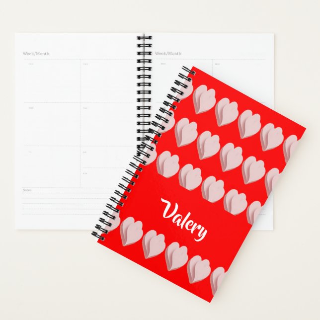 Custom name hearts pattern red planer (Anzeige)