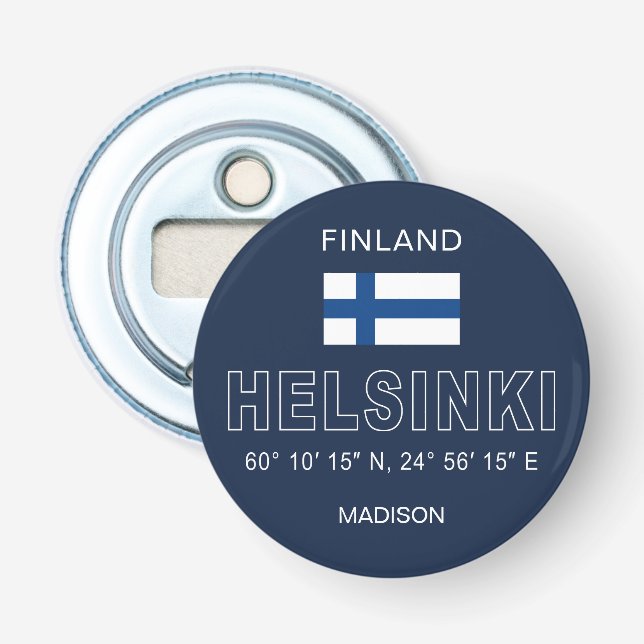 Custom Name Helsinki Coordinates Flaschenöffner (Vorderseite)