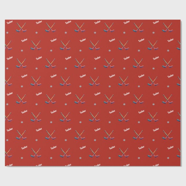 Custom Name Hockey Wrapping Paper Geschenkpapier (Flach)