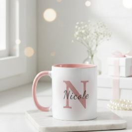 Custom Name &Initial Elegant Dusty Rose Pink Mug   Tasse