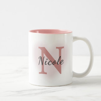 Custom Name &Initial Elegant Dusty Rose Pink Mug   Zweifarbige Tasse