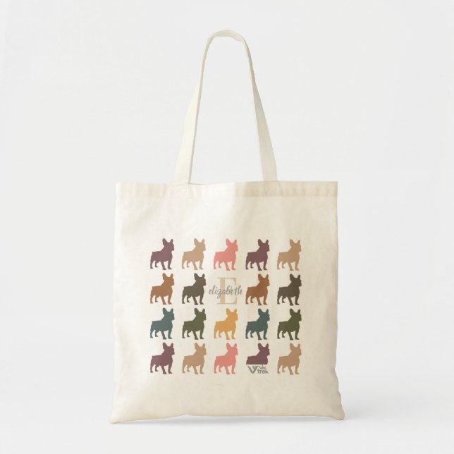 Custom Name Initial French Bulldog Retro Floral Tragetasche (Vorne)