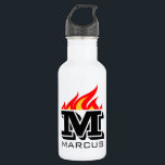 Custom name initial monogram flaming text edelstahlflasche<br><div class="desc">Custom name initial monogram flaming text stainless steel water bottle. Handy for sports, work, hiking and more. Sporty Birthday gift idea for coach, players, team mates and sports fans. Bold typography template design. Create your own unique monogrammed sports drink bottle. Suitable for men women and kids / children. Cool Birthday...</div>