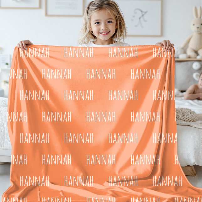 Custom Name Kids Orange Blanket for Girls and Boys Fleecedecke (Newborn Personalized Orange Blanket – Custom Name Gift for Baby Girl or Baby Boy)