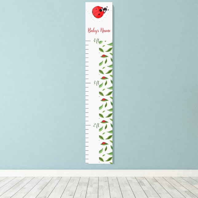 Custom Name Ladybug Growth Chart for Kids Leinwanddruck (Insitu (Holzboden))