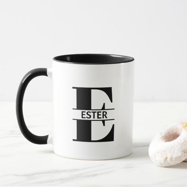 Custom Name Letter 'E' Mug Tasse (Mit Donut)