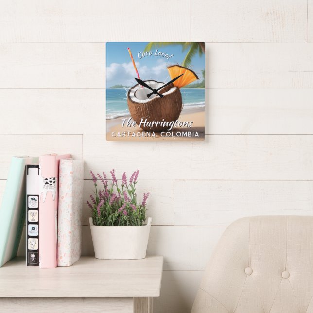 Custom Name & Location Coco Loco Quadratische Wanduhr (Lesesaal)