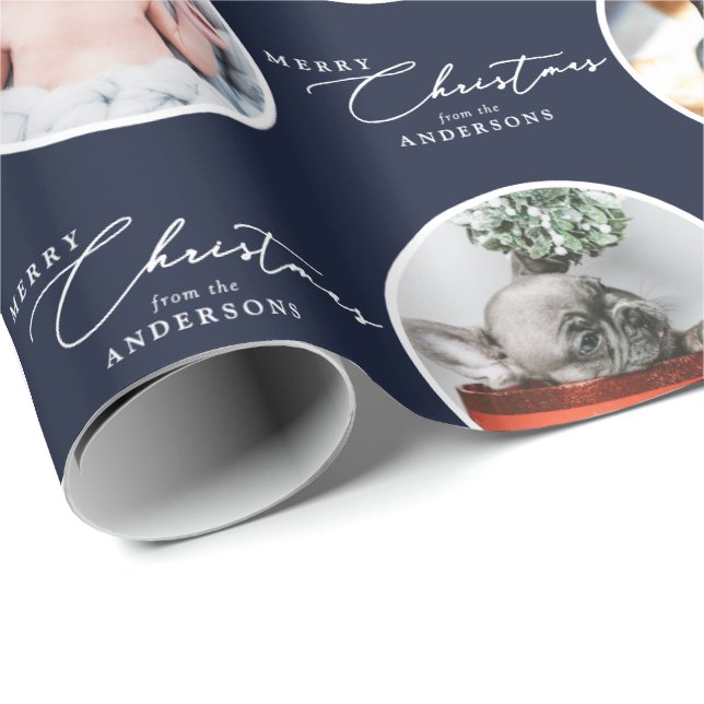 Custom Name Merry Christmas Script 28 Photo Geschenkpapier (Rolleneckpunkt)
