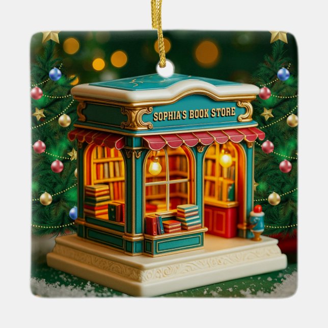 Custom name> message me Bookstore Ceramic Ornament (Vorderseite)