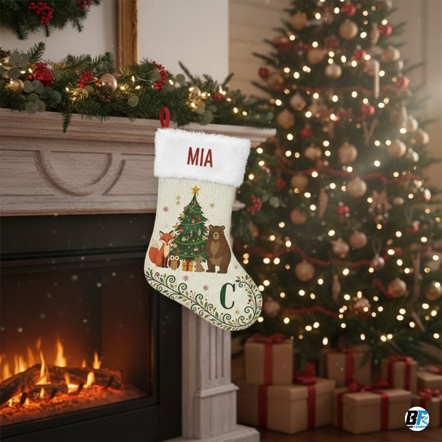 Custom Name Modern Nordic Pine Tree Kleiner Weihnachtsstrumpf (#stocking)