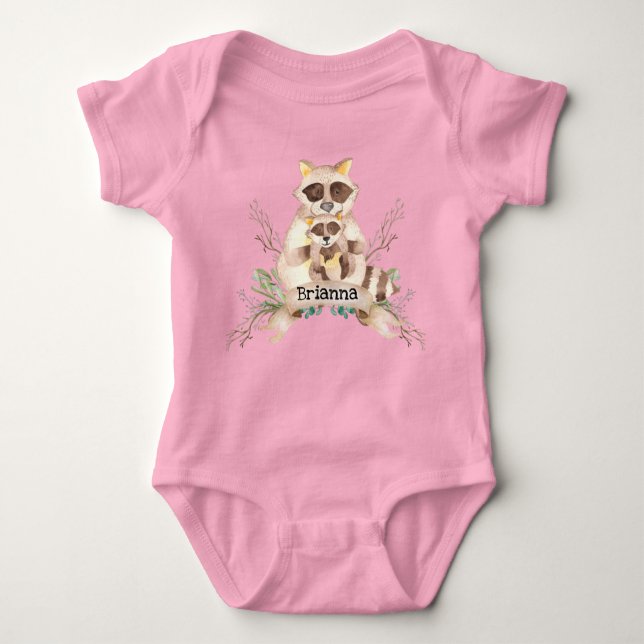 Custom Name Mom and Baby Raccoon Baby Bodysuit Baby Strampler (Vorderseite)