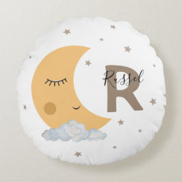 Custom Name Moon Nursery Pillow in Brown Tan Cute Rundes Kissen