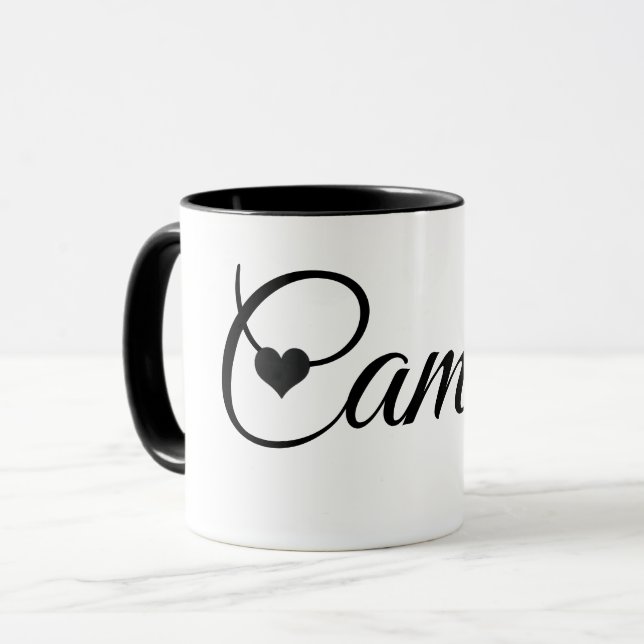 Custom Name Mug Minimalist Script Font with Heart  Tasse (Vorderseite Links)