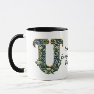 Custom Name Mug with Green Leaf Monogram Tasse
