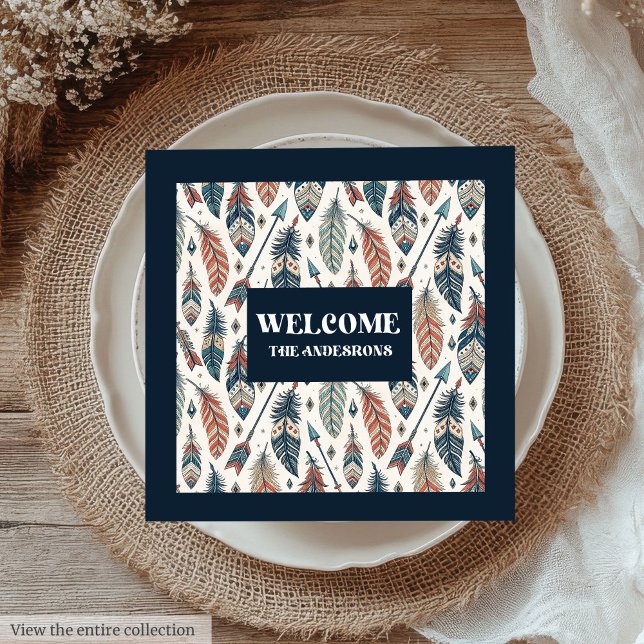 Custom Name Napkins Ethnic Chic Feathers Design Serviette (Custom Name Napkins Ethnic Chic Feathers Design)