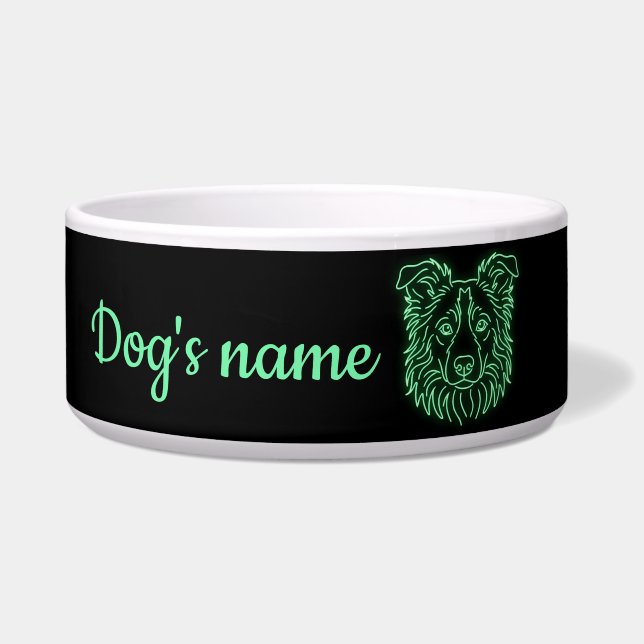 Custom Name Neon Border Collie Glow Napf (Vorderseite)