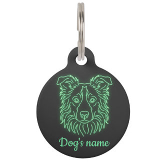 Custom Name Neon Collie Glow Pet ID Tag Haustiermarke