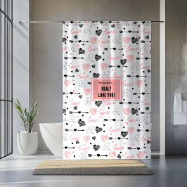 Custom Name Newlywed Love Hand Drawn Heart Curtain Duschvorhang