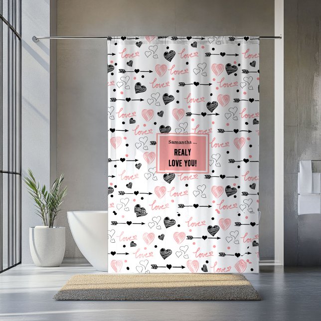 Custom Name Newlywed Love Hand Drawn Heart Curtain Duschvorhang (Custom Name Newlywed Love Hand Drawn Heart Curtain)
