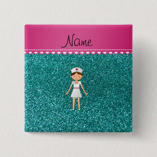 Custom name nurse pastel robin egg blue glitter button