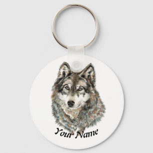 Custom Name or Text Wolf watercolor Animal Schlüsselanhänger