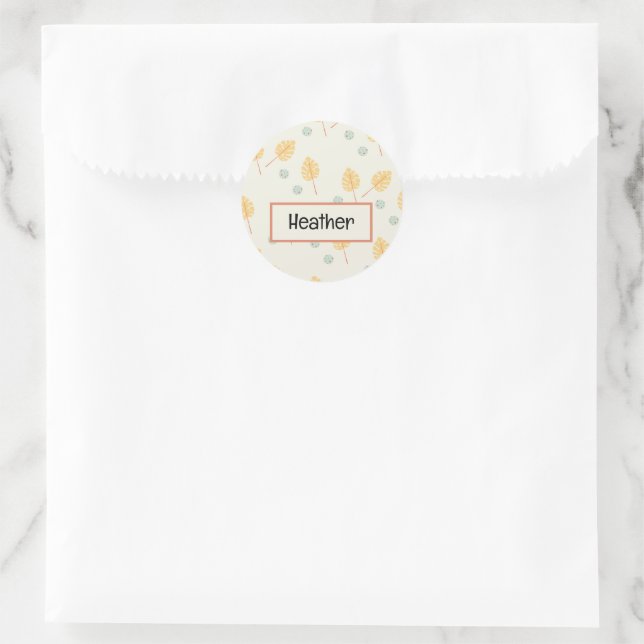 Custom name orange tropical leaves cream runder aufkleber (Tasche)