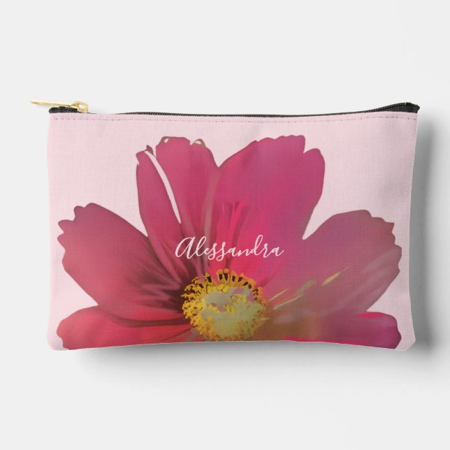 Custom Name Pastel Pink Red Watercolor Wildflower Zubehörtasche (Vorderseite)