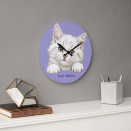 Custom Name Personalized Kitten Art Gift Große Wanduhr