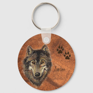 Custom Name Personalized Wolf & Tracks Keychain Schlüsselanhänger