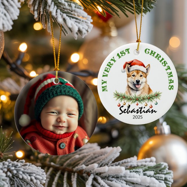 Custom Name & Photo Keepsake with Cute Aus Dingo Keramik Ornament (Von Creator hochgeladen)