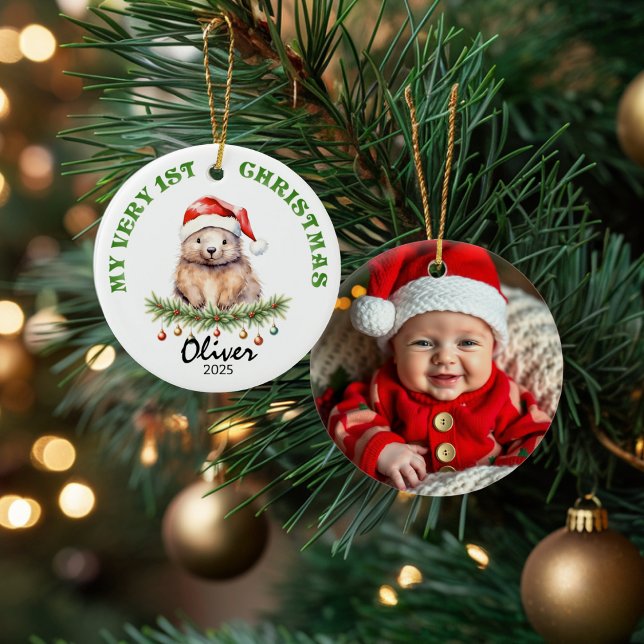 Custom Name & Photo Keepsake with Cute Aus Wombat Keramik Ornament (Von Creator hochgeladen)