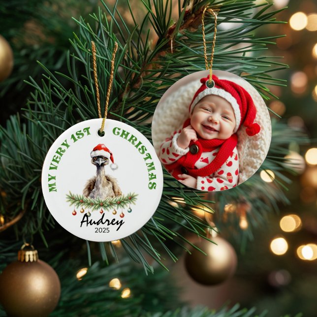 Custom Name & Photo Keepsake with Cute Aussie Emu Keramik Ornament (Von Creator hochgeladen)