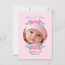 Custom Name Photo, Pink Roses Baby Thank you Card  Dankeskarte