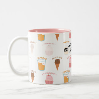 Custom Name Pink Cupcake and Black Cat Pattern  Zweifarbige Tasse