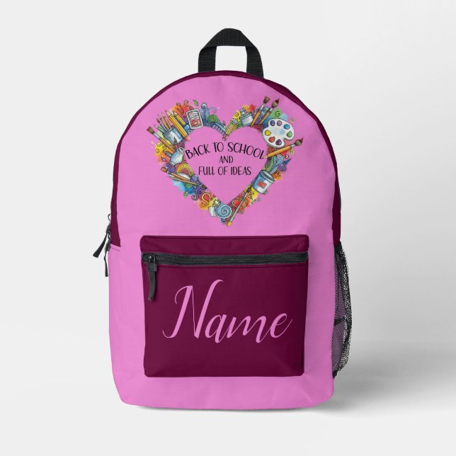Custom Name Pink Girls Back to School  Bedruckter Rucksack (Vorderseite)