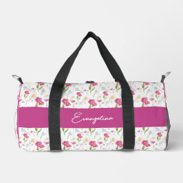 Custom Name Pink Purple Watercolor Wildflower  Duffle Bag
