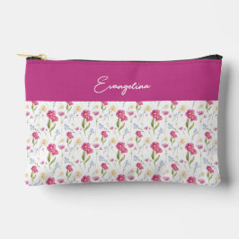 Custom Name Pink Purple Watercolor Wildflower  Zubehörtasche