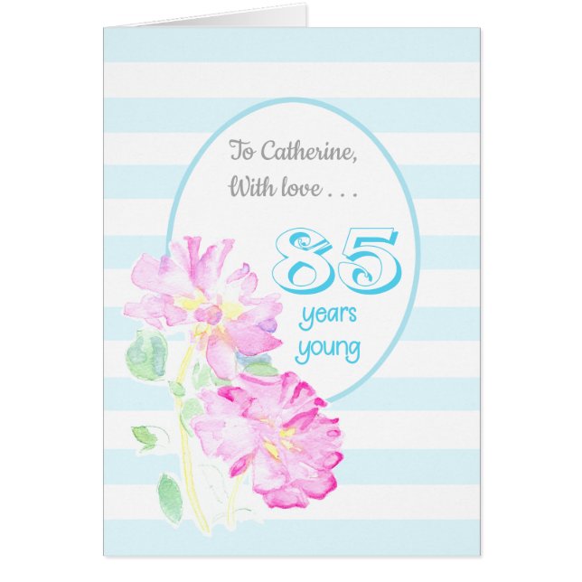 Custom Name Pink Roses and Stripes 85th Birthday (Vorne)