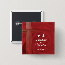 Custom Name Priest Anniversary Ordination Red Rose Button