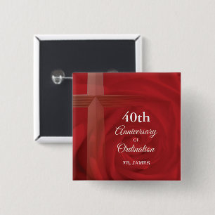 Custom Name Priest Anniversary Ordination Red Rose Button
