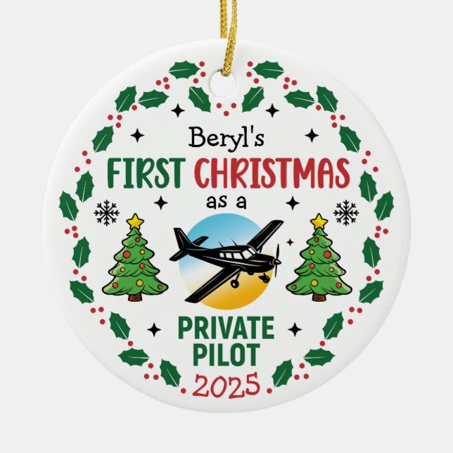 Custom Name Private Pilot First Christmas Keramik Ornament (Vorne)