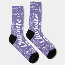 Custom Name Purple Pink Repeating Graffiti Pattern Socken
