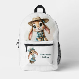 Custom Name Rabbit in a blue dress Bedruckter Rucksack