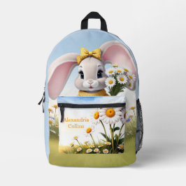 Custom Name Rabbit with white daisies Bedruckter Rucksack