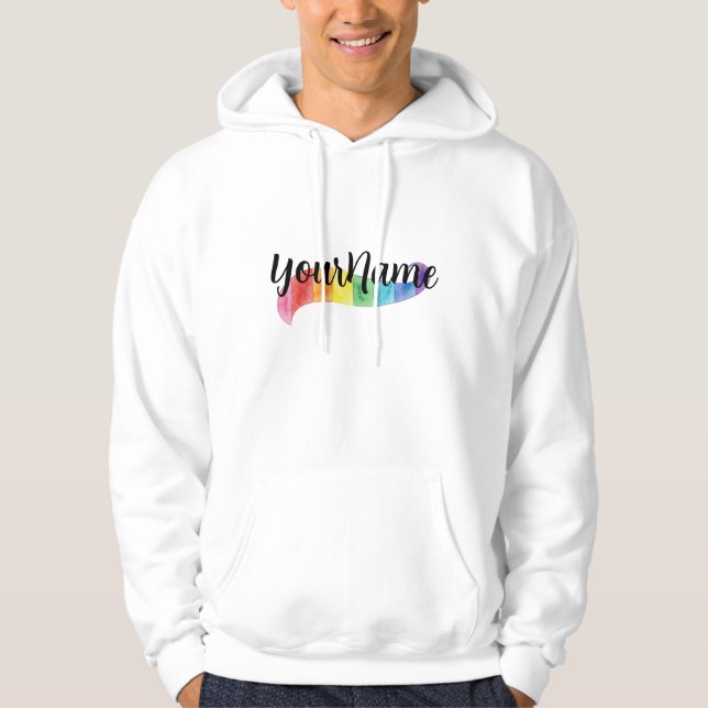 Custom Name Rainbow Watercolor Rainbow Pride Month Hoodie (Vorderseite)
