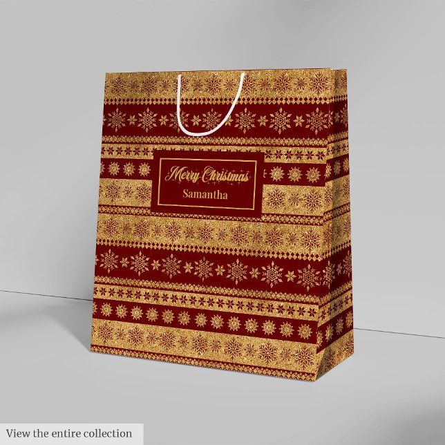 Custom Name Red Gold Christmas Paper Gift Bag Mittlere Geschenktüte (Custom Name Red Gold Christmas Paper Gift Bag)