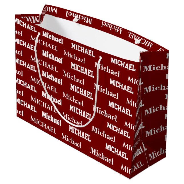 Custom Name Red Personalized Boy Birthday Große Geschenktüte (Rückseite Schrägansicht)
