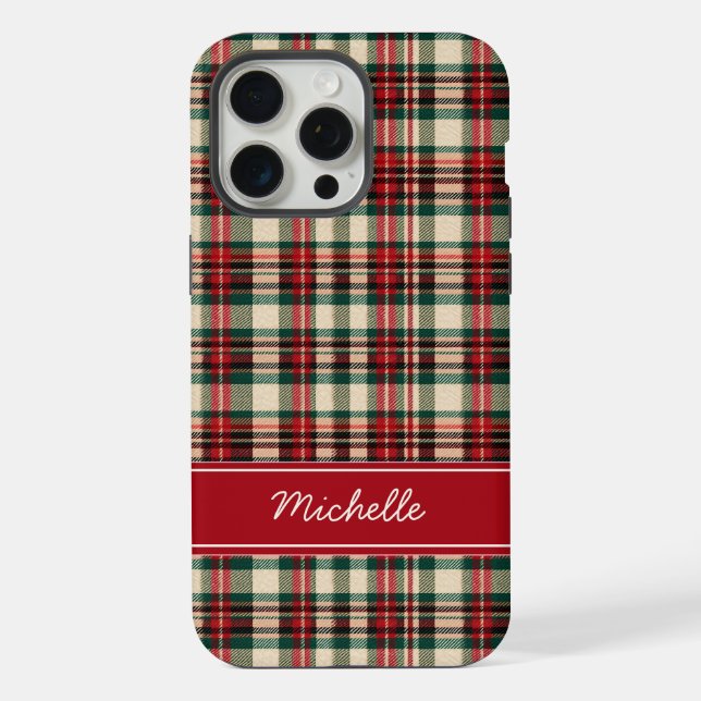 Custom Name Red Plaid Christmas Phone Case iPhone Hülle (Rückseite)