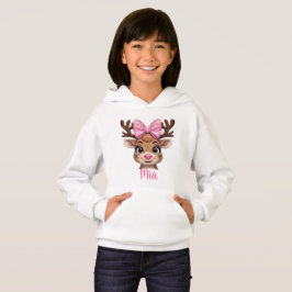 Custom Name Reindeer Hoodie for Girls – Christmas 