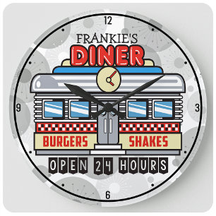 Custom NAME Retro 50s Diner Sign Nostalgic Fifties Große Wanduhr